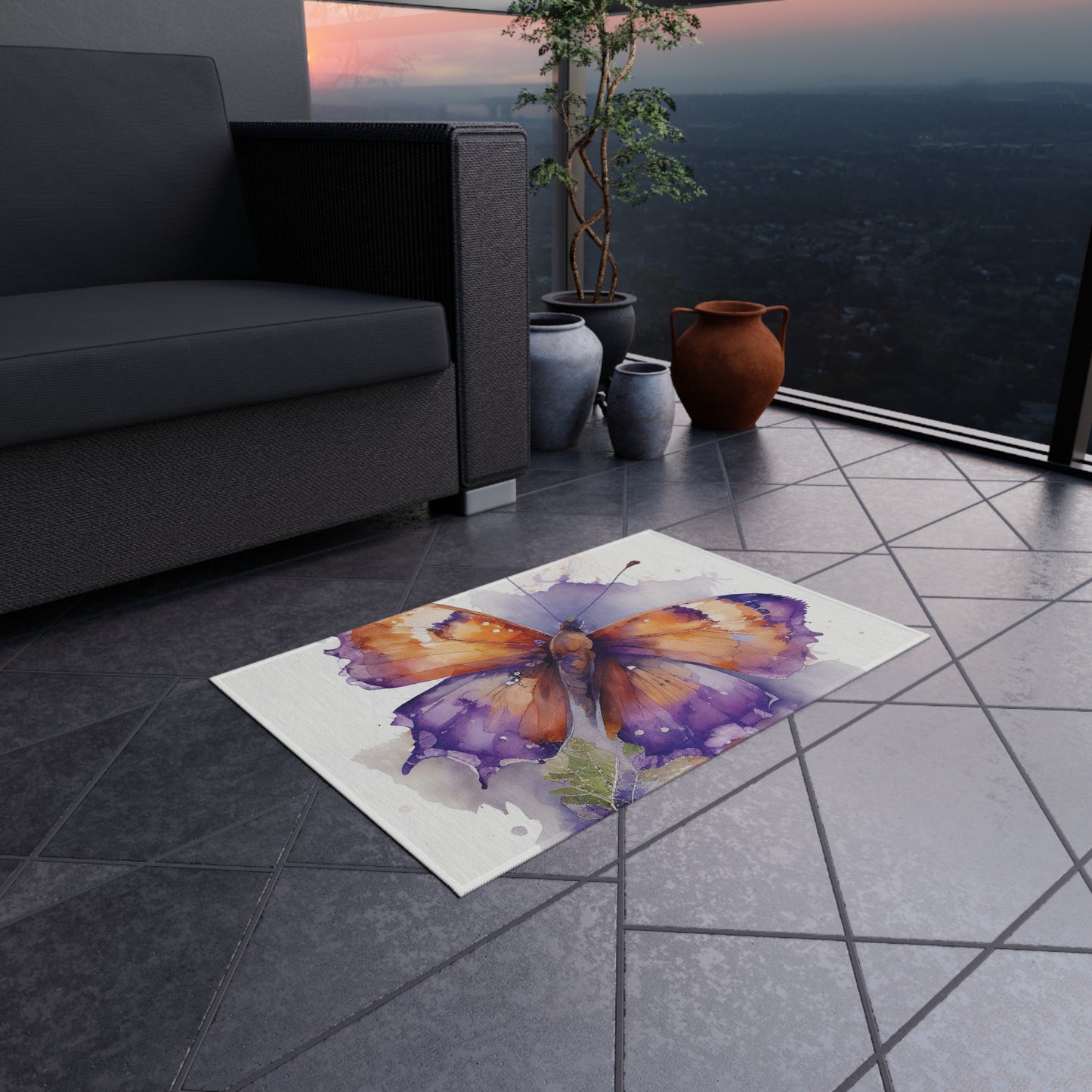 Outdoor Rug  MerlinRose Watercolor Butterfly 2