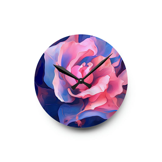 Acrylic Wall Clock Pink & Blue Tulip Rose 1