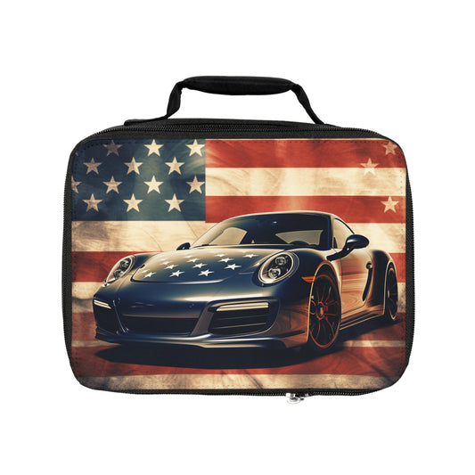 Lunch Bag Abstract American Flag Background Porsche 3
