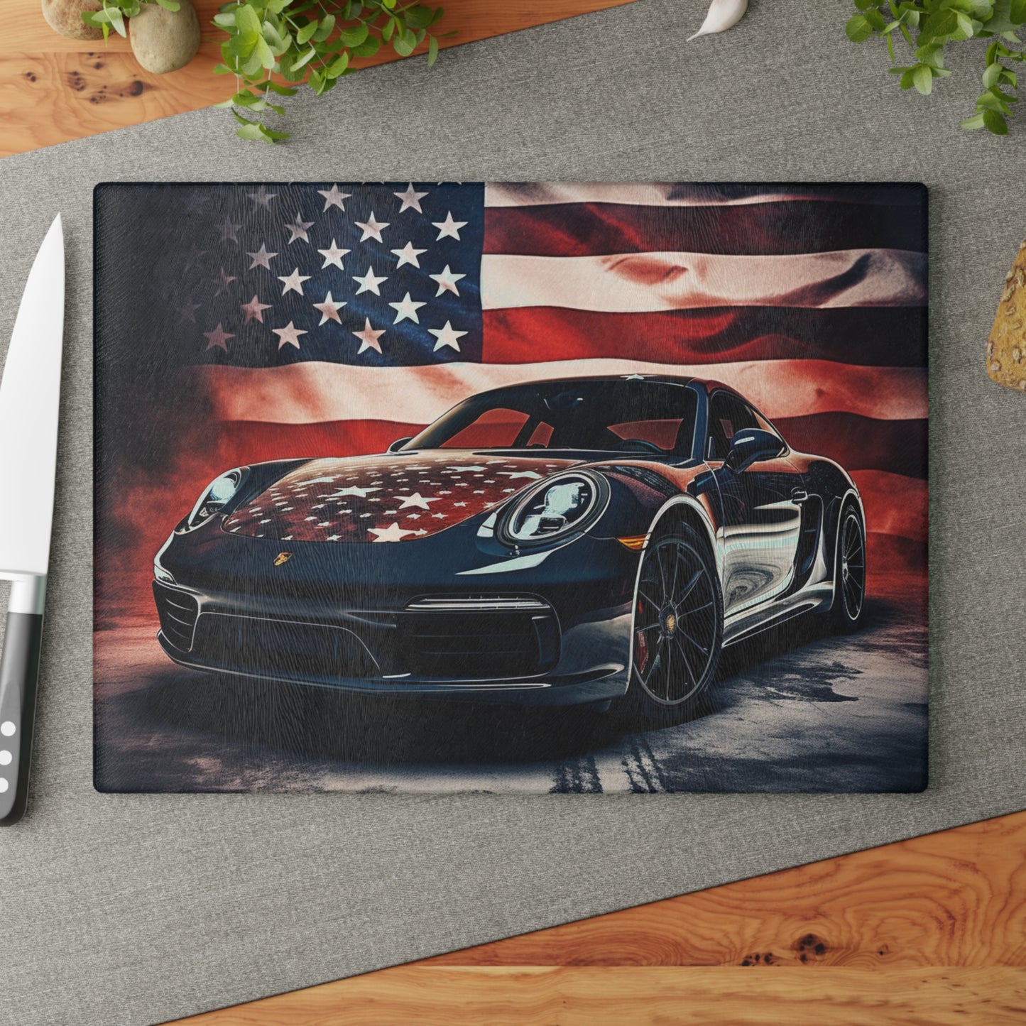 Glass Cutting Board Abstract American Flag Background Porsche 2