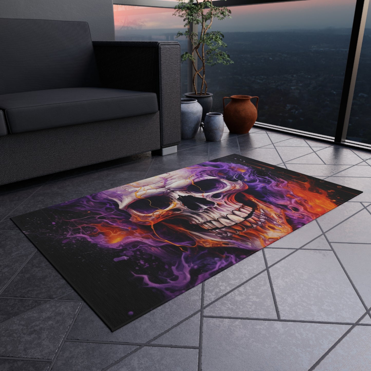 Outdoor Rug  Skull Flames 2