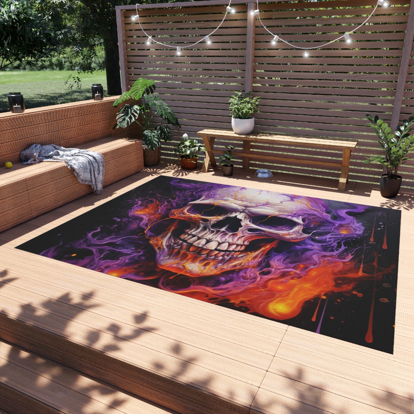 Outdoor Rug  Skull Flames 2