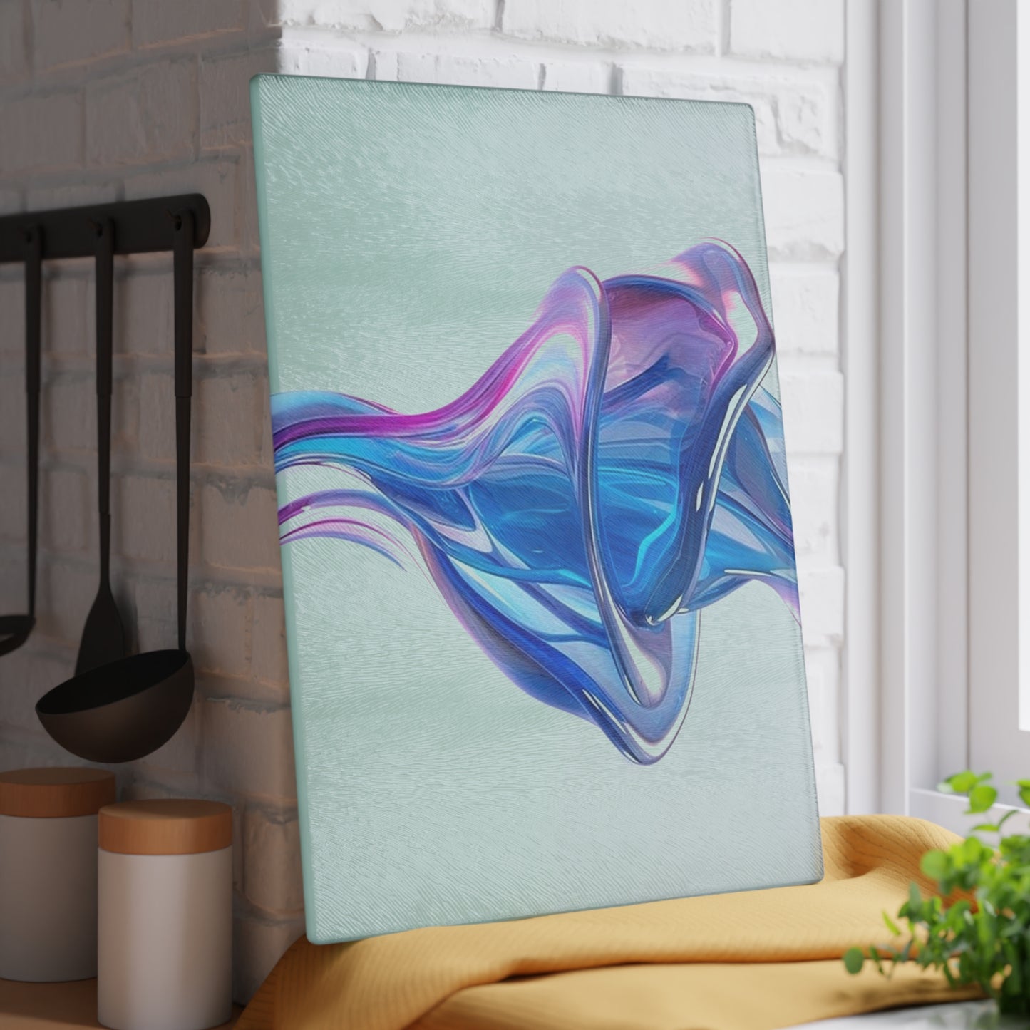 Glass Cutting Board Pink & Blue Tulip Rose 2