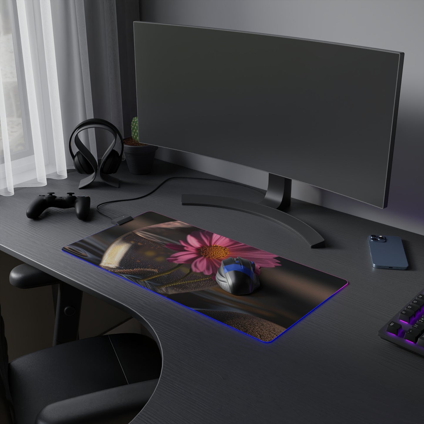 LED Gaming Mouse Pad Pink Daisy 4