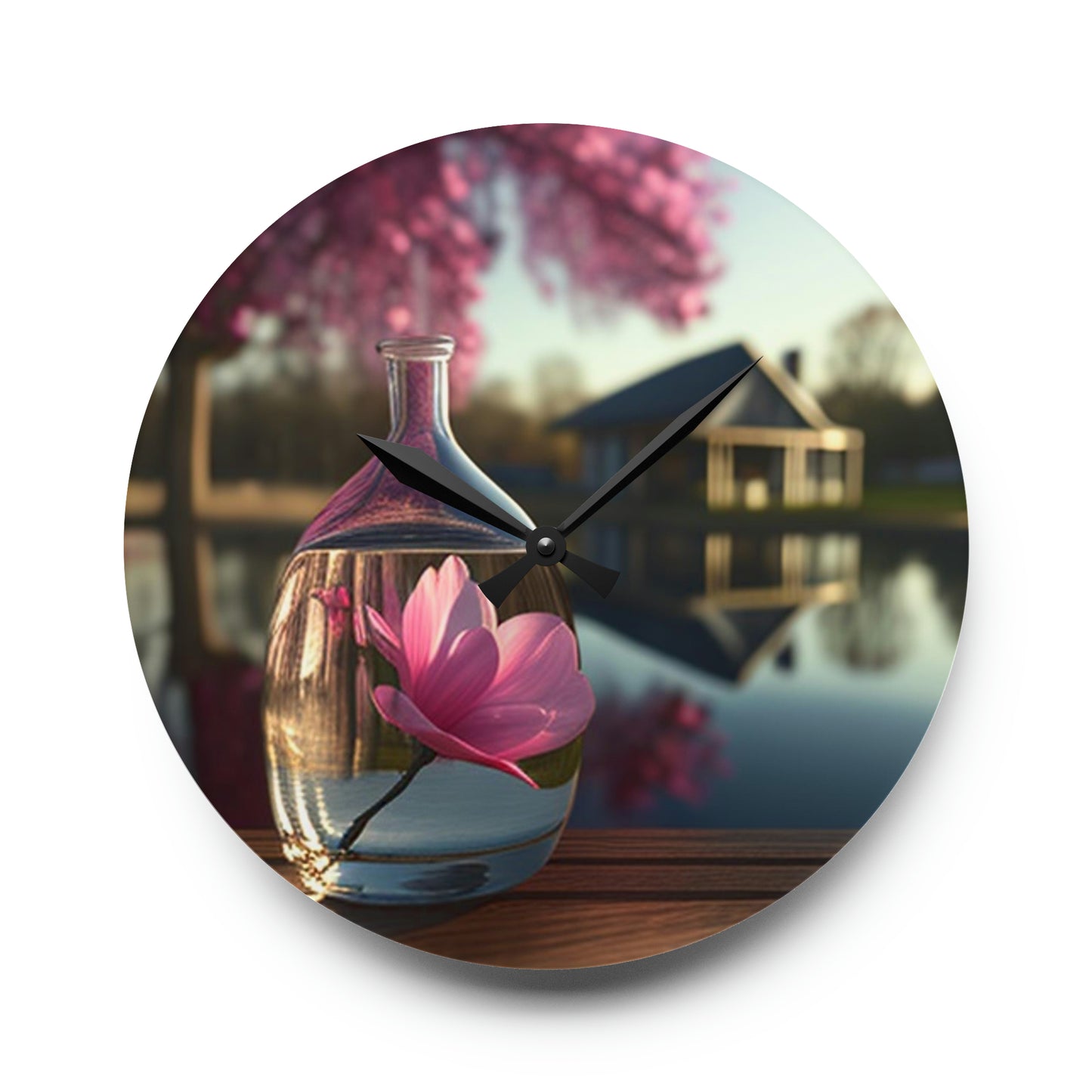 Acrylic Wall Clock Magnolia in a Glass vase 2