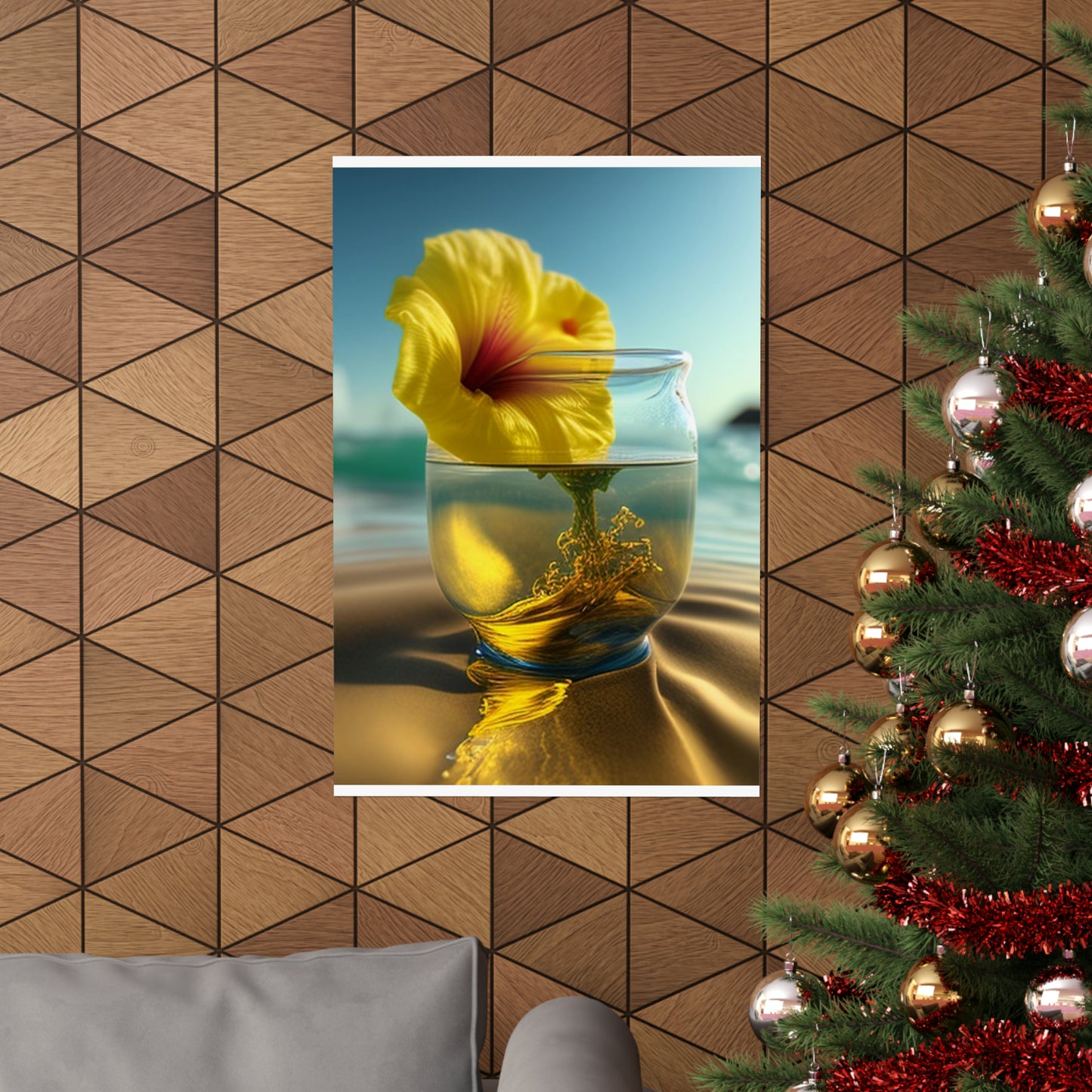 Premium Matte Vertical Posters Yellow Hibiscus glass 1