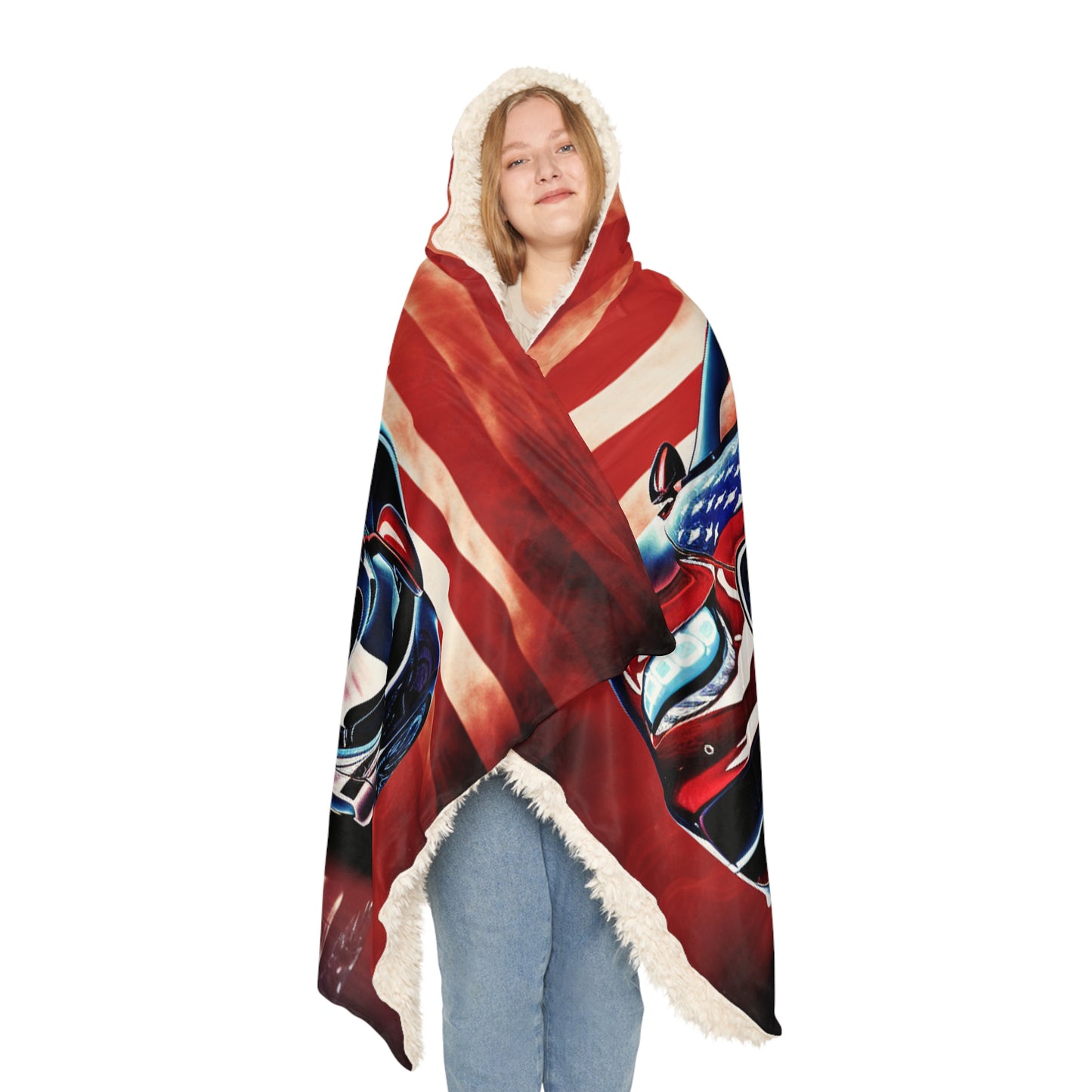 Snuggle Hooded Blanket Abstract American Flag Background Bugatti 3