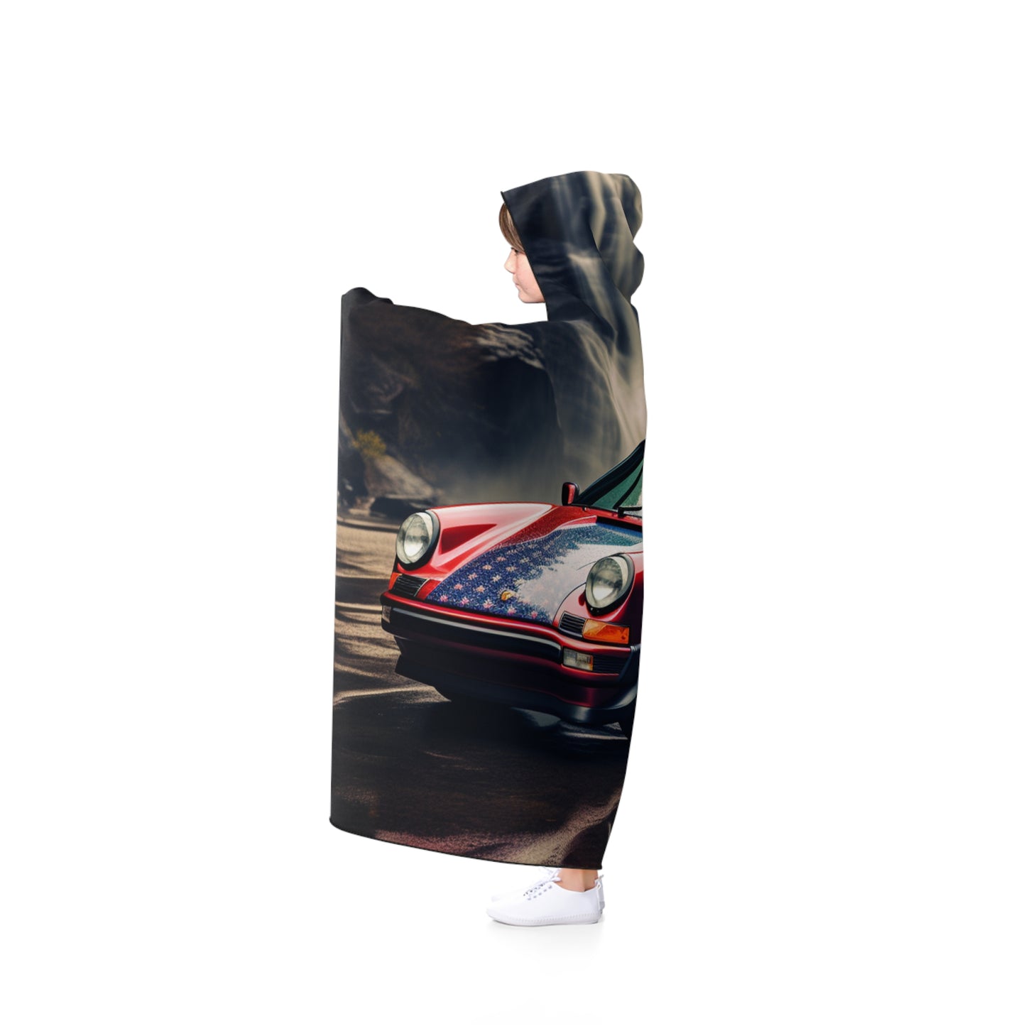 Hooded Blanket American Flag Porsche Abstract 1