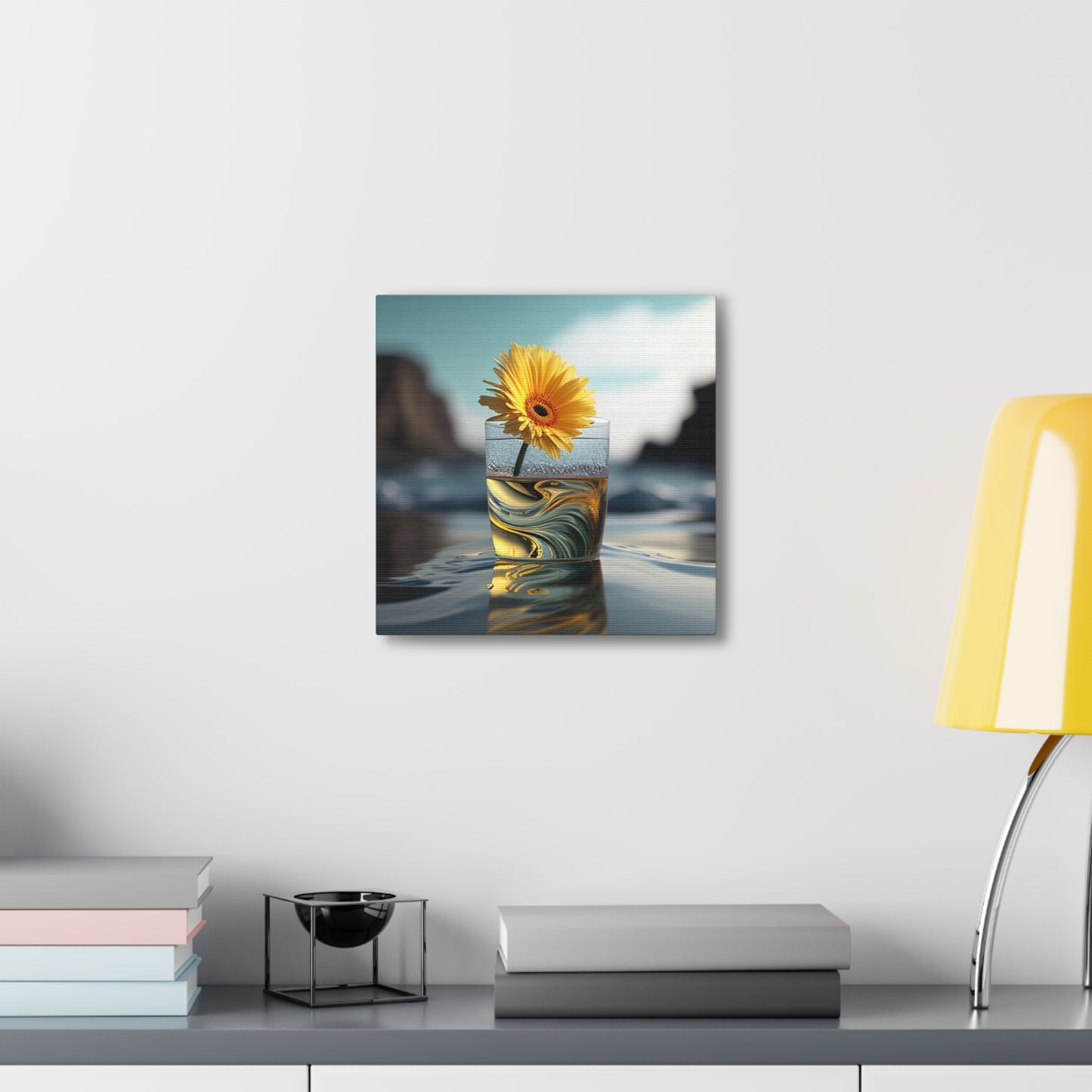 Canvas Gallery Wraps yello Gerbera glass 2
