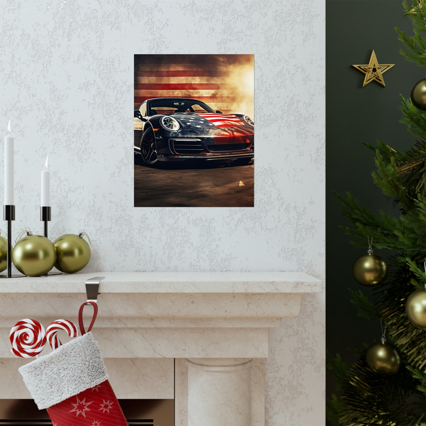 Premium Matte Vertical Posters Abstract American Flag Background Porsche 1
