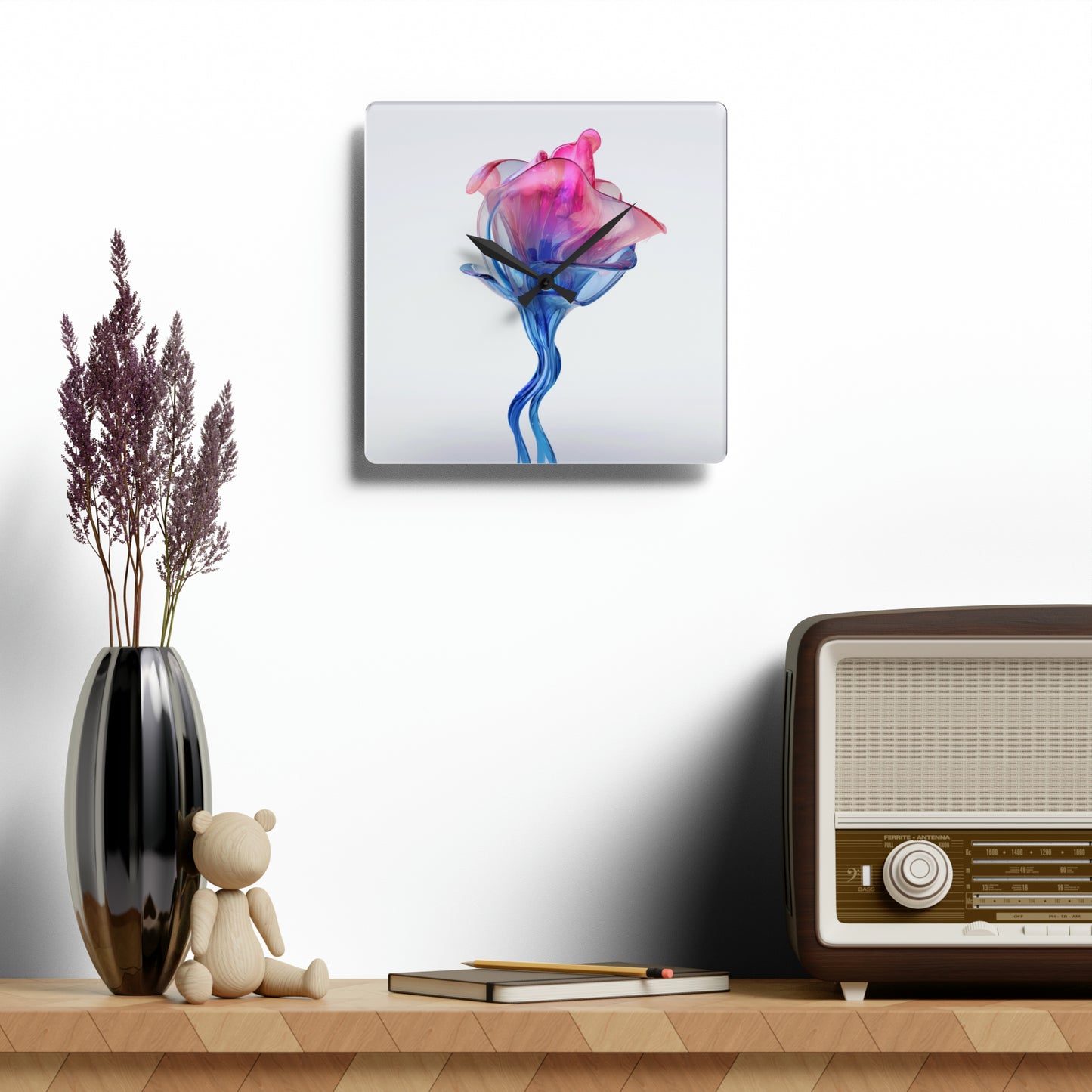 Acrylic Wall Clock Pink & Blue Tulip Rose 4