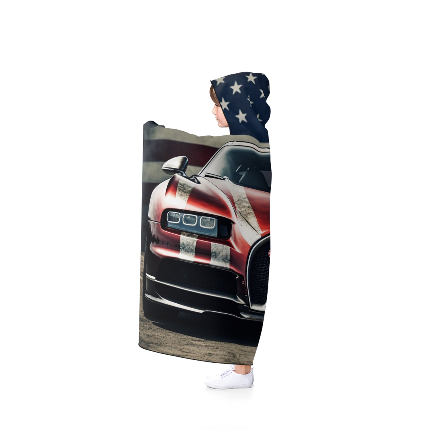 Hooded Blanket American Flag Background Bugatti 3