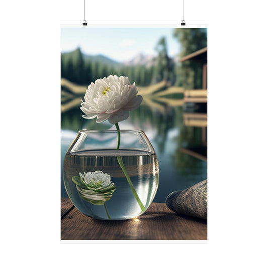 Premium Matte Vertical Posters White Peony glass vase 2