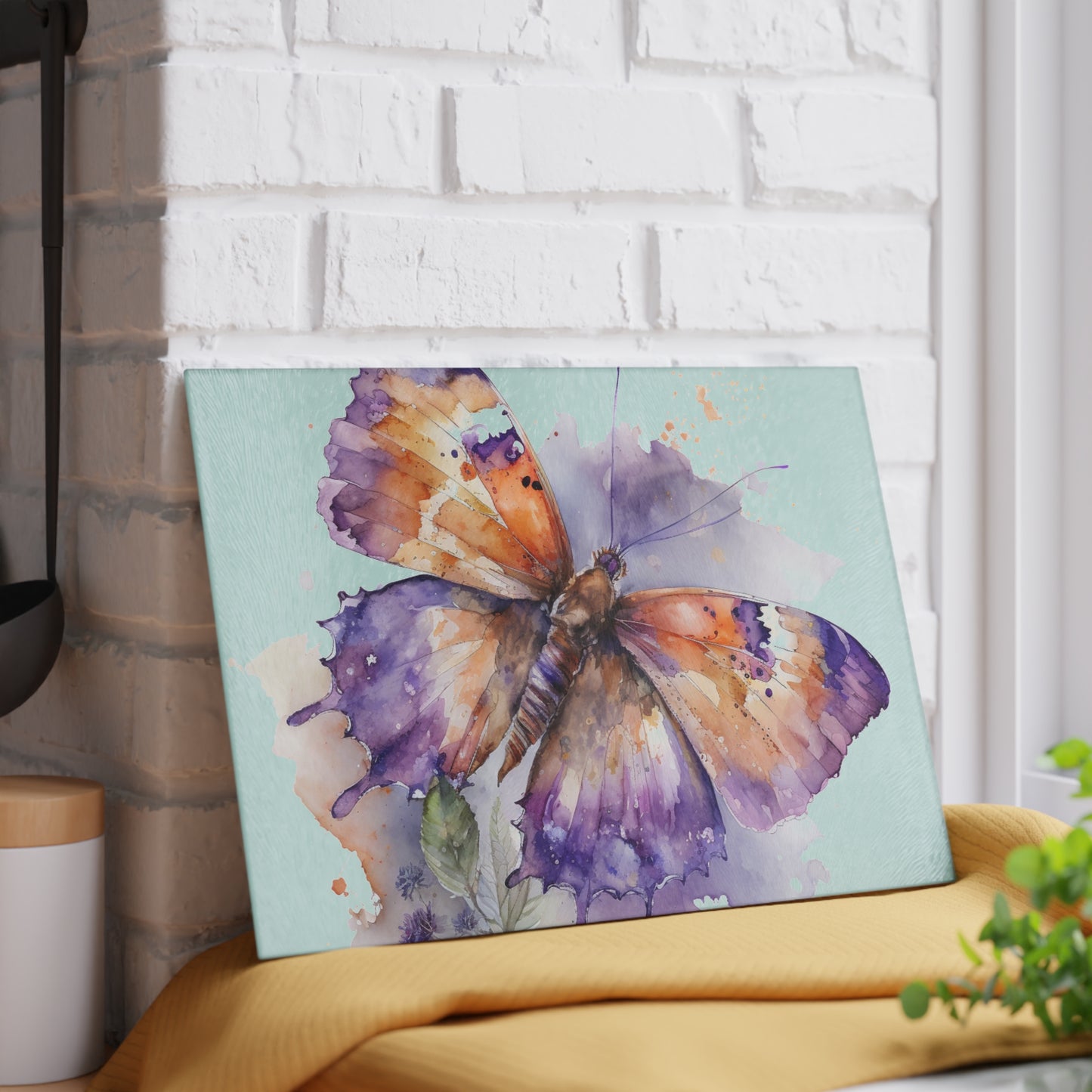 Glass Cutting Board MerlinRose Watercolor Butterfly 1