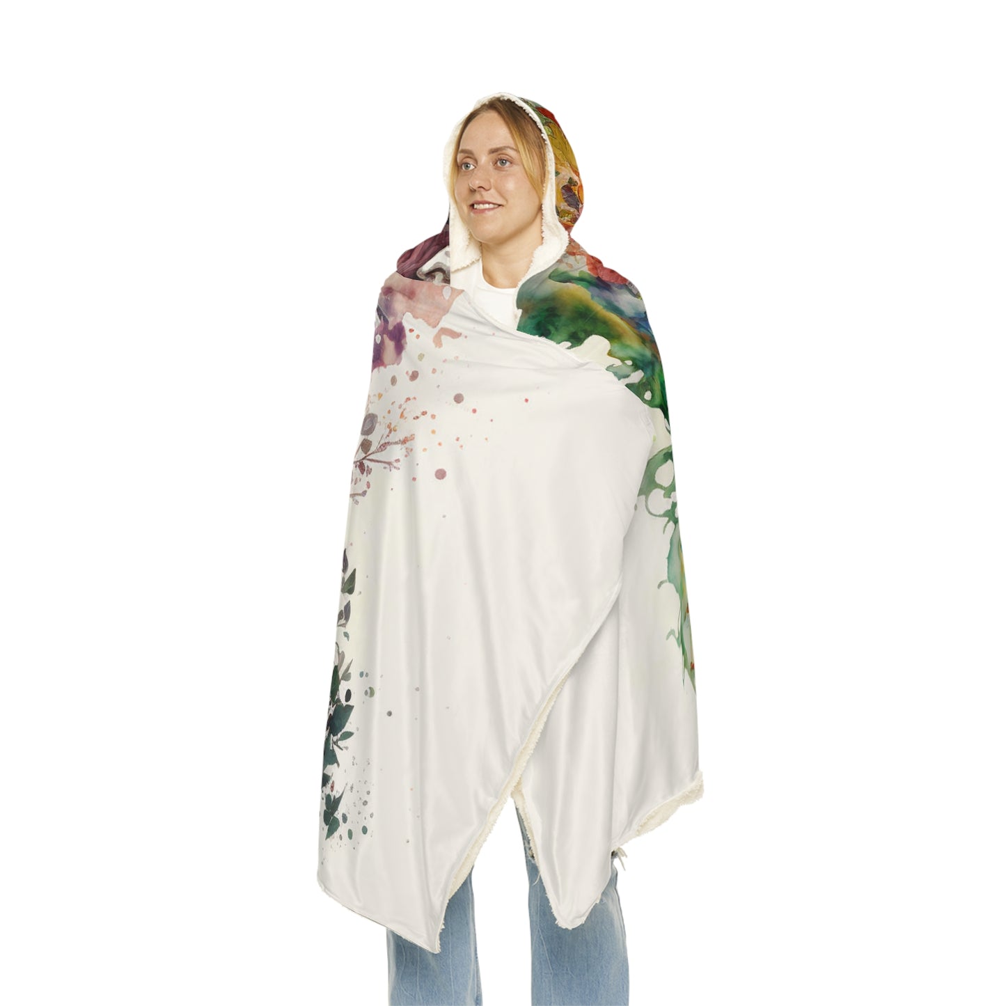 Snuggle Hooded Blanket Mother Nature Bright Spring Colors Realistic Watercolor 3