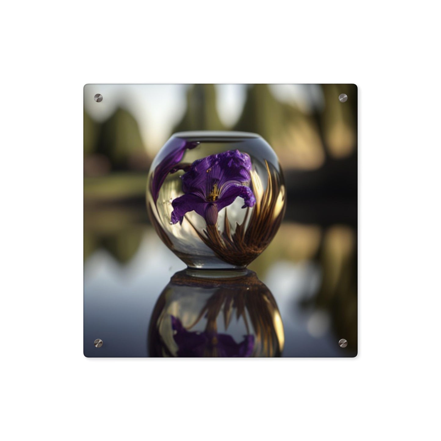 Acrylic Wall Art Panels Purple Iris in a vase 2