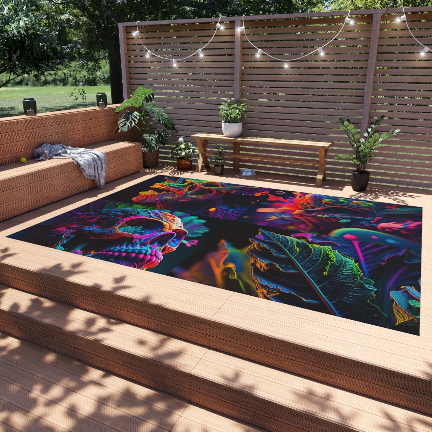 Outdoor Rug  Florescent Skull Death 5