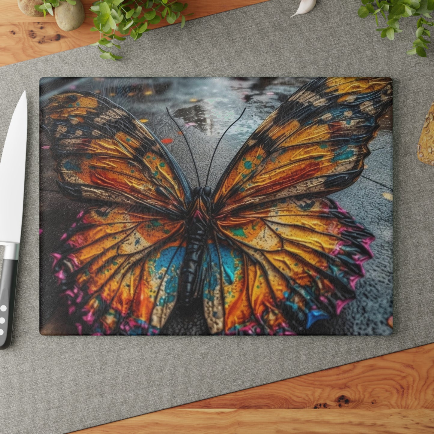 Glass Cutting Board Liquid Street Butterfly 1