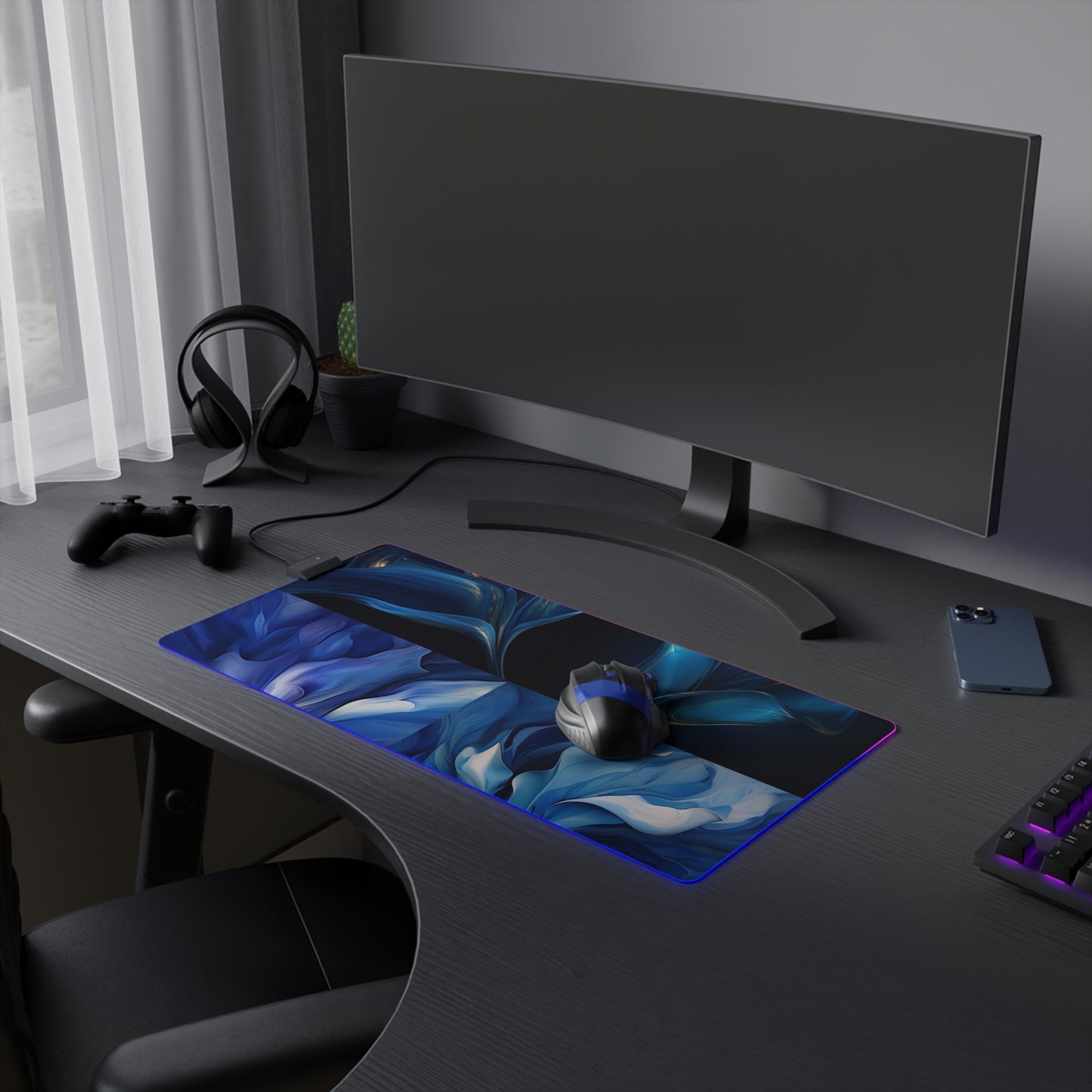 LED Gaming Mouse Pad Abstract Blue Tulip 5