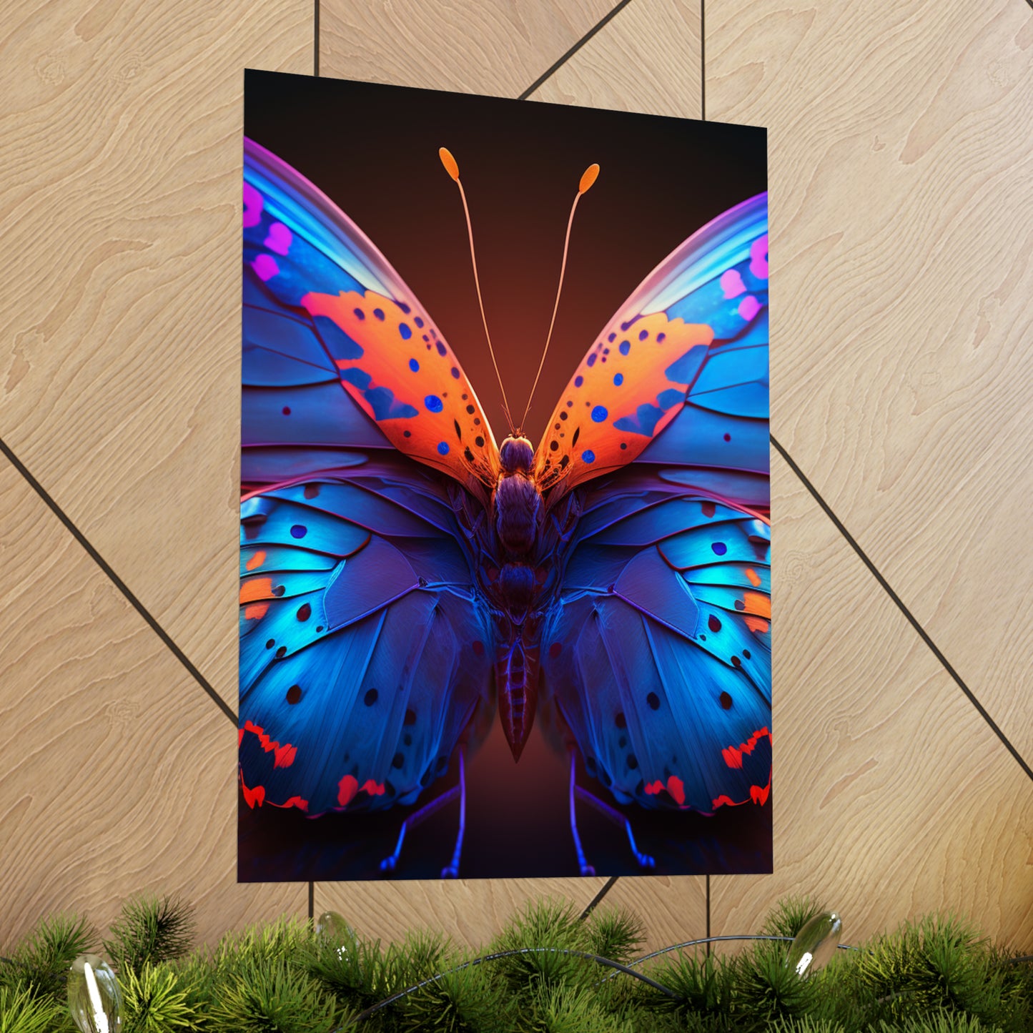 Premium Matte Vertical Posters Neon Butterfly Macro 3