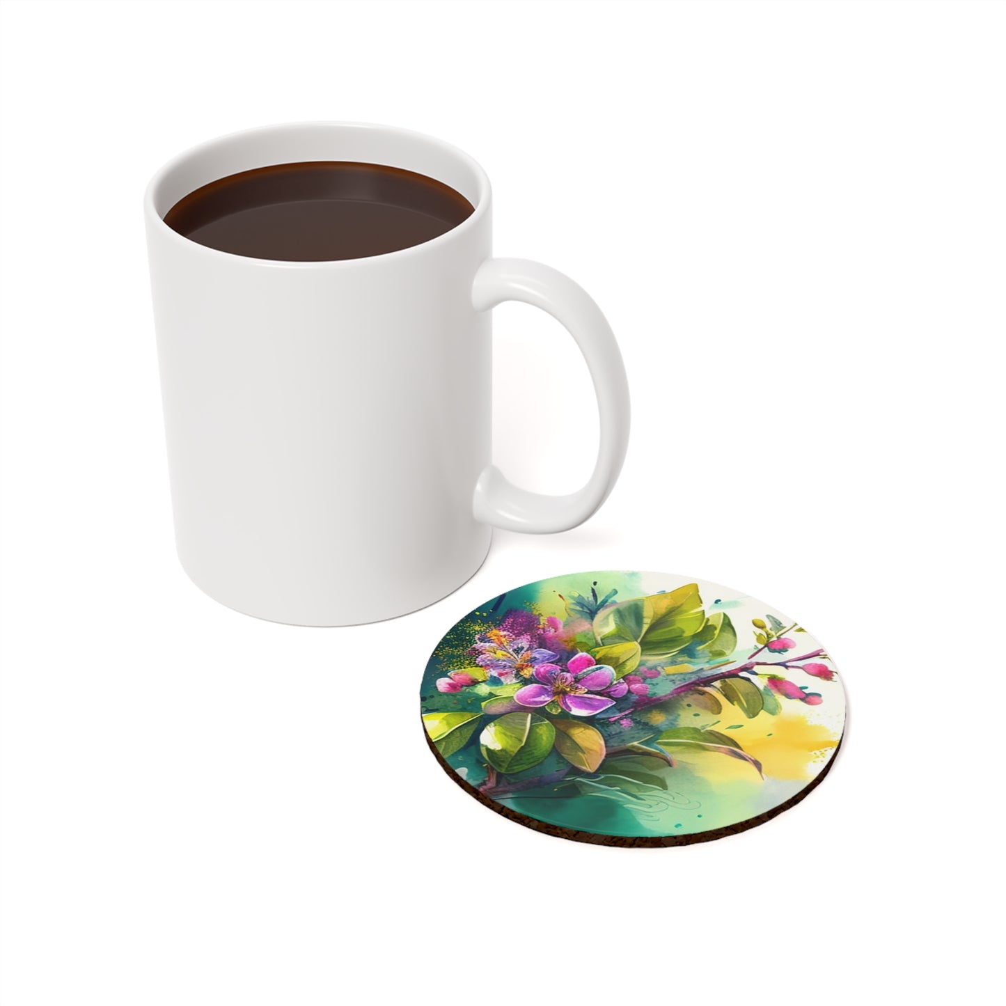 Cork Back Coaster Mother Nature Bright Spring Colors Realistic Watercolor 1