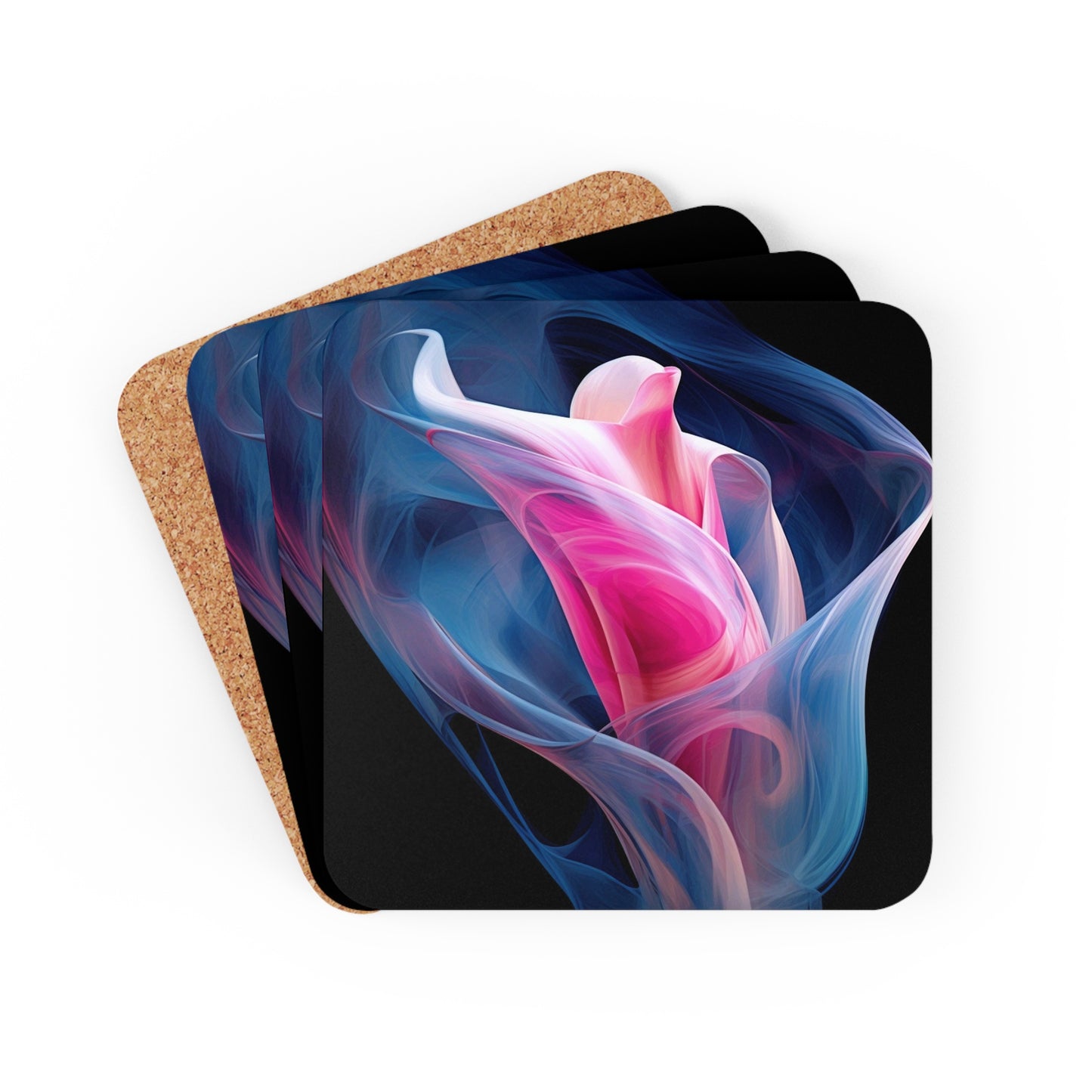 Corkwood Coaster Set Pink & Blue Tulip Rose 3