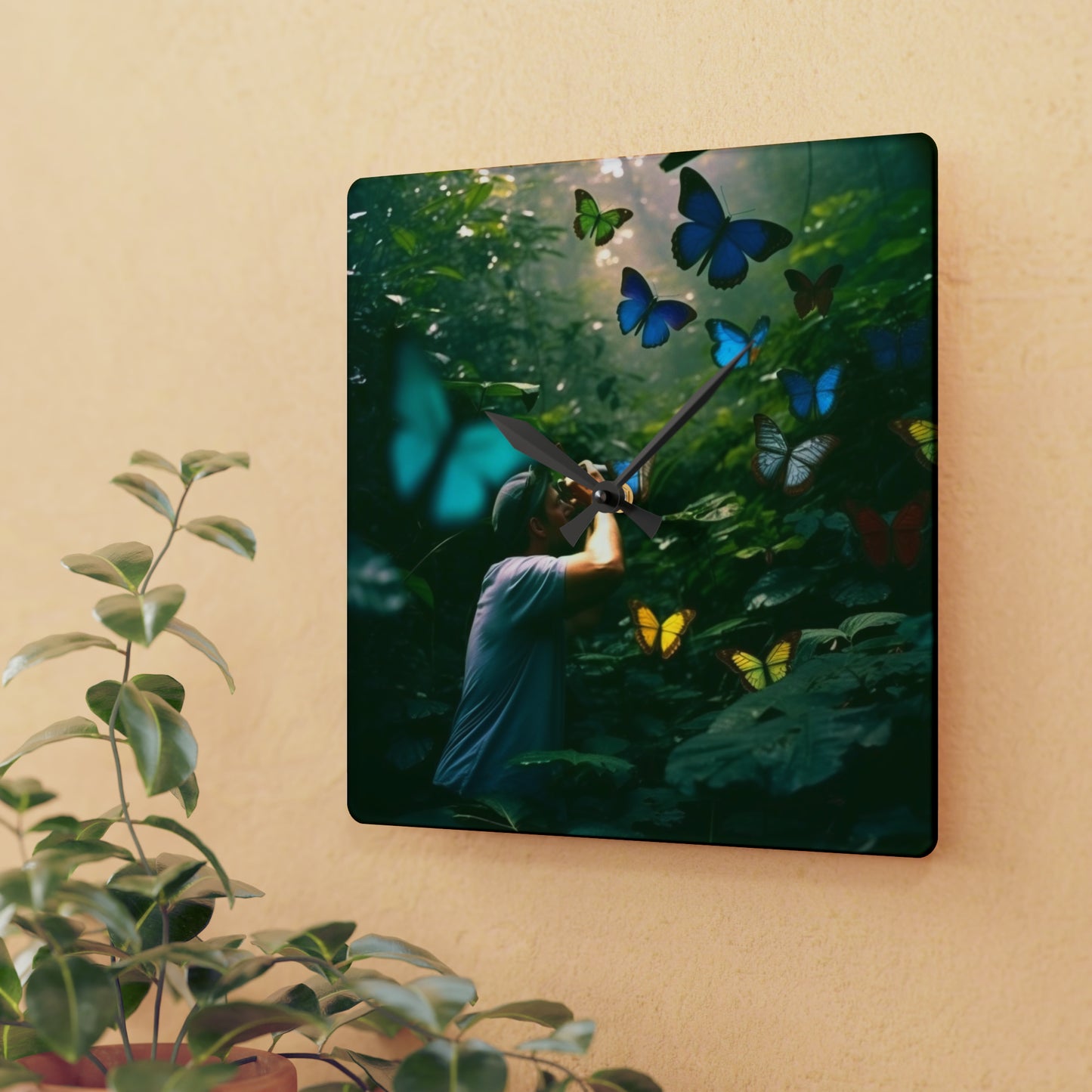Acrylic Wall Clock Jungle Butterfly 1