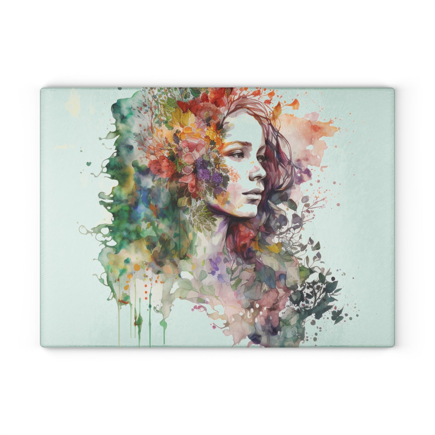 Glass Cutting Board Mother Nature Bright Spring Colors Realistic Watercolor 3