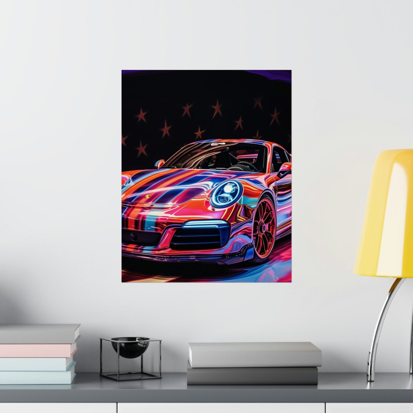 Premium Matte Vertical Posters American Flag Colored Porsche 1