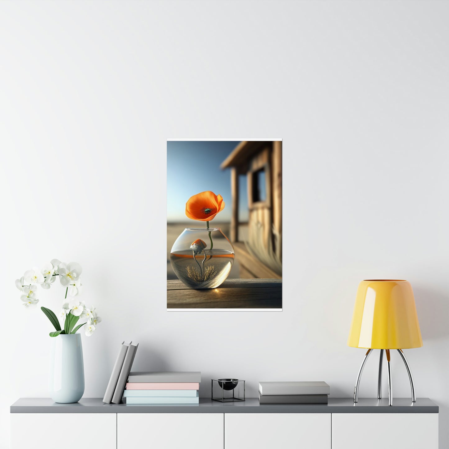 Premium Matte Vertical Posters Orange Poppy in a Vase 1