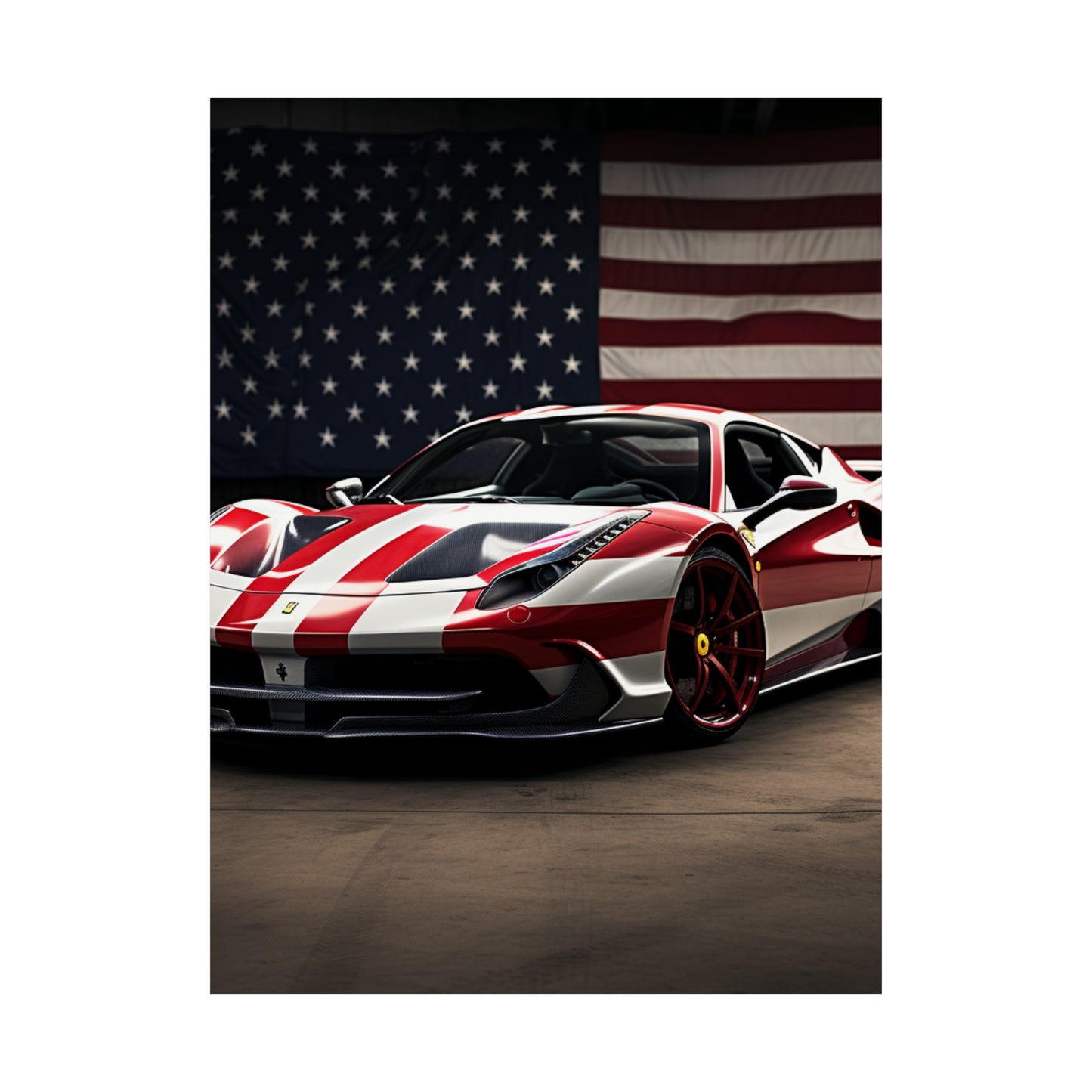 Premium Matte Vertical Posters American Flag Background Ferrari 2