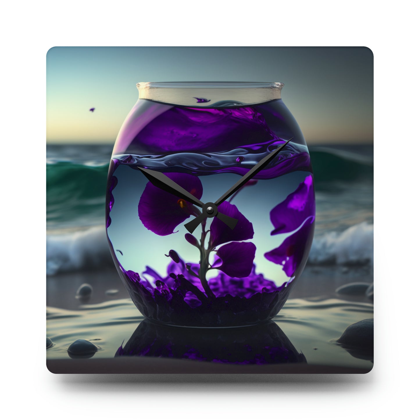 Acrylic Wall Clock Purple Sweet pea in a vase 4