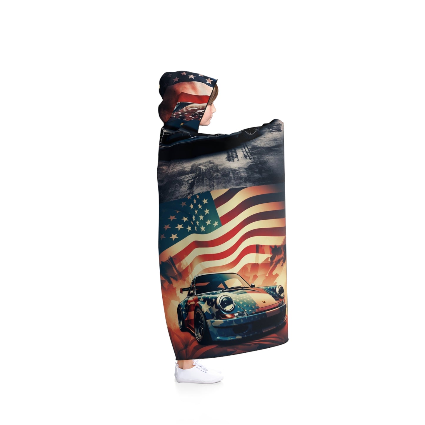 Hooded Blanket Abstract American Flag Background Porsche 5