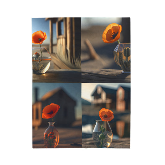 Velveteen Plush Blanket Orange Poppy in a Vase 5