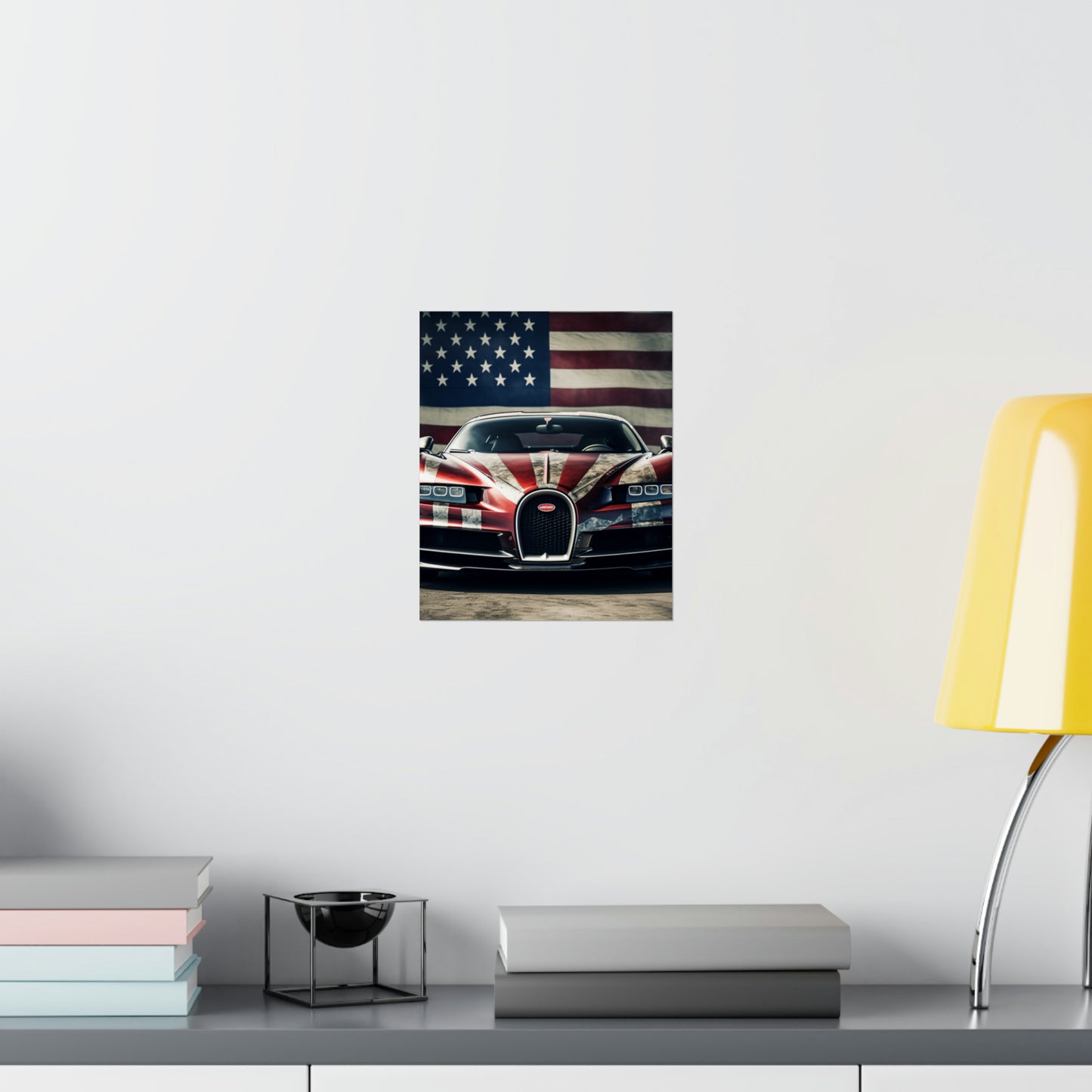 Premium Matte Vertical Posters American Flag Background Bugatti 3