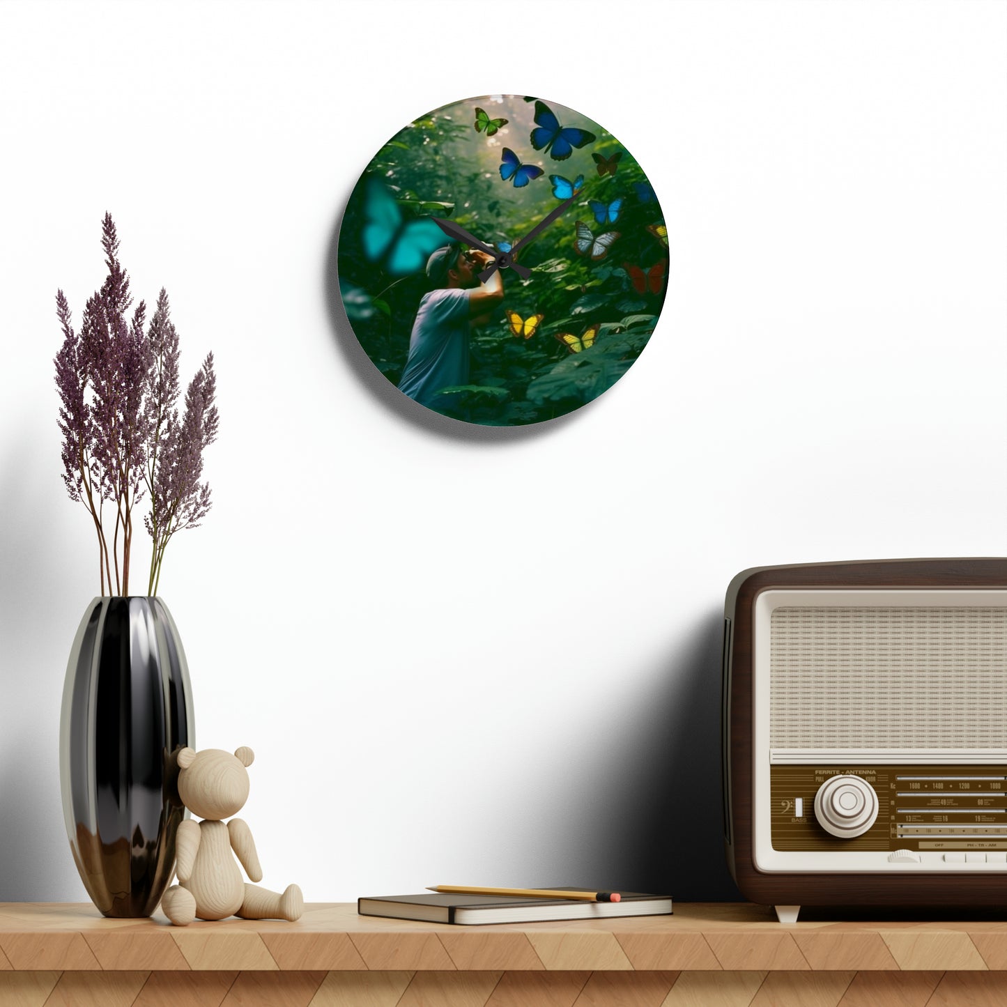 Acrylic Wall Clock Jungle Butterfly 1