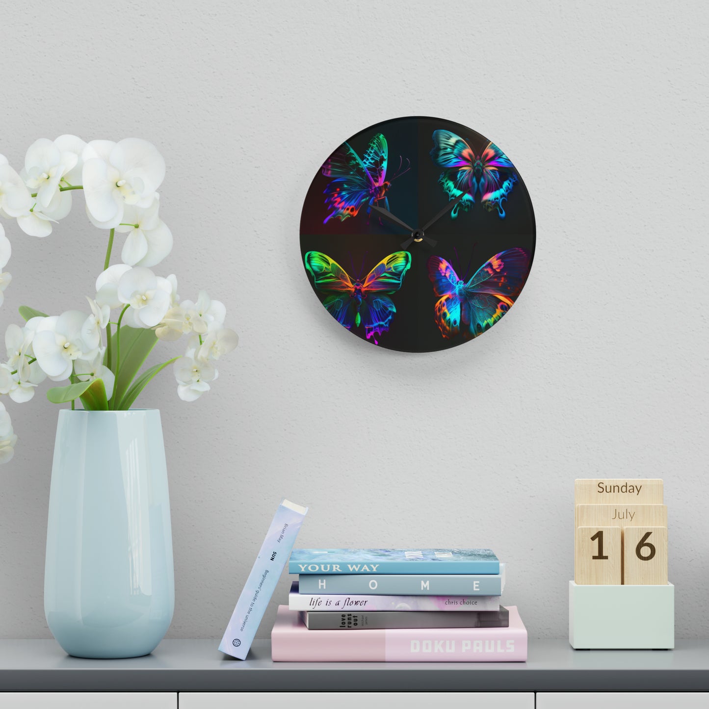 Acrylic Wall Clock Raw Hyper Color Butterfly 5