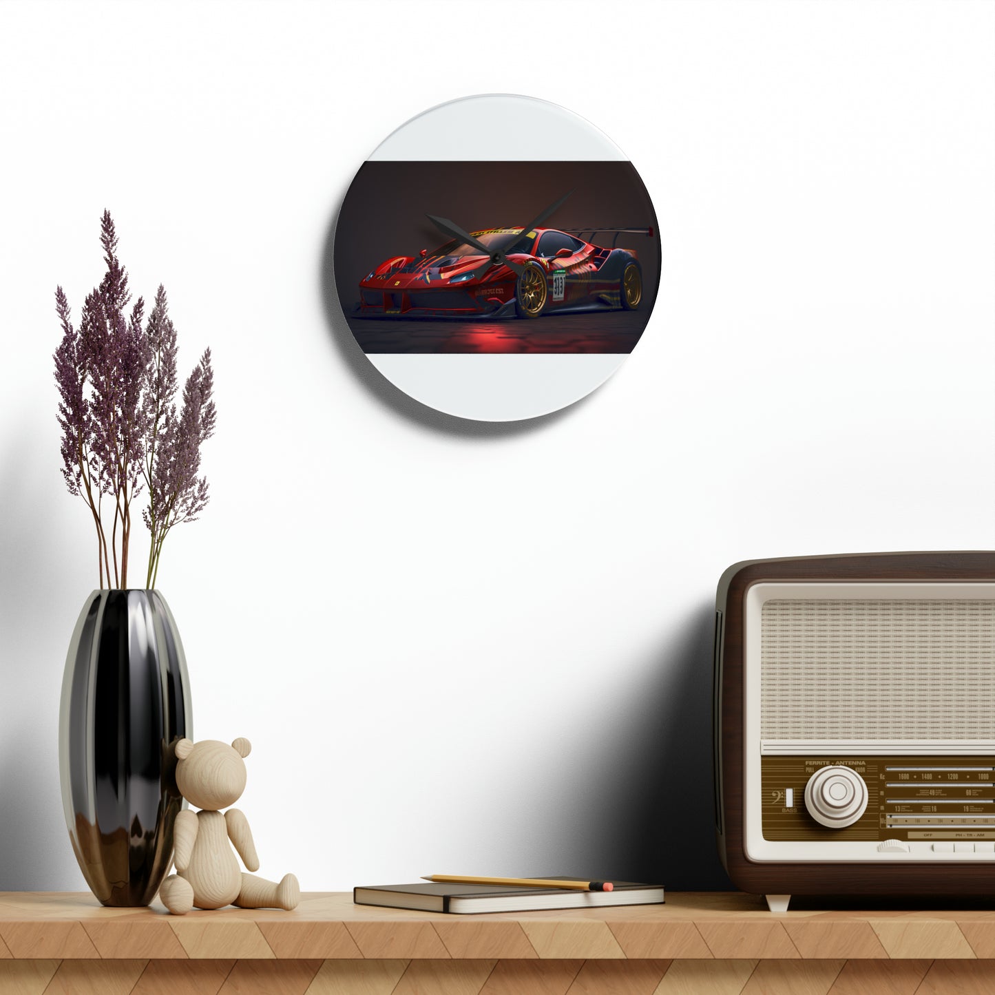 Acrylic Wall Clock Ferrari Red 1