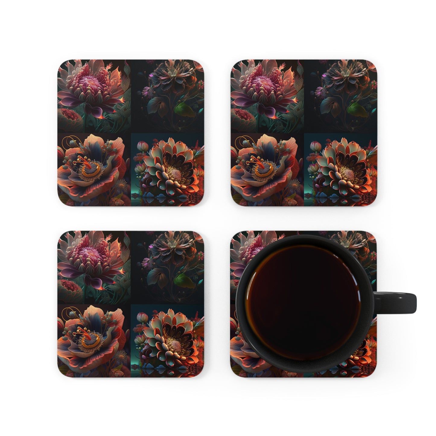 Corkwood Coaster Set Flower Arangment 5