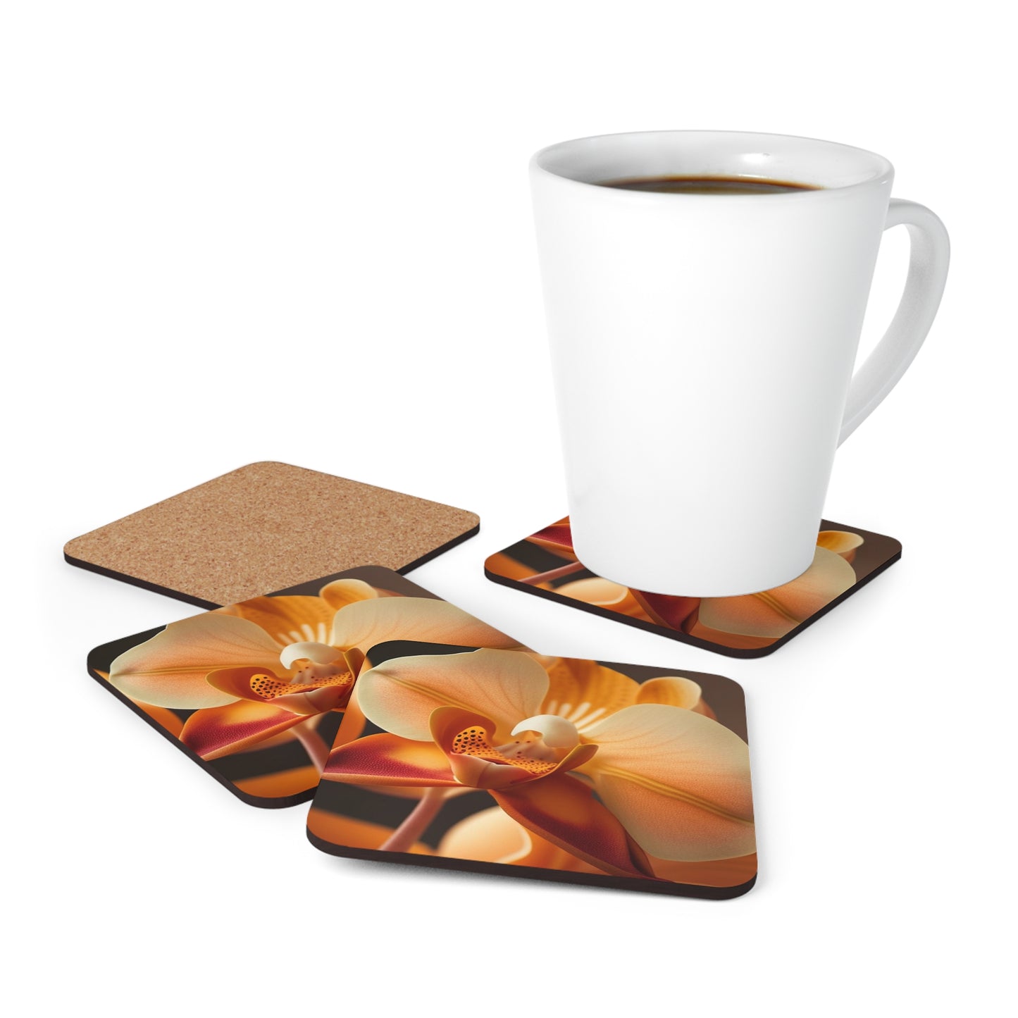 Corkwood Coaster Set Orange Orchid 3