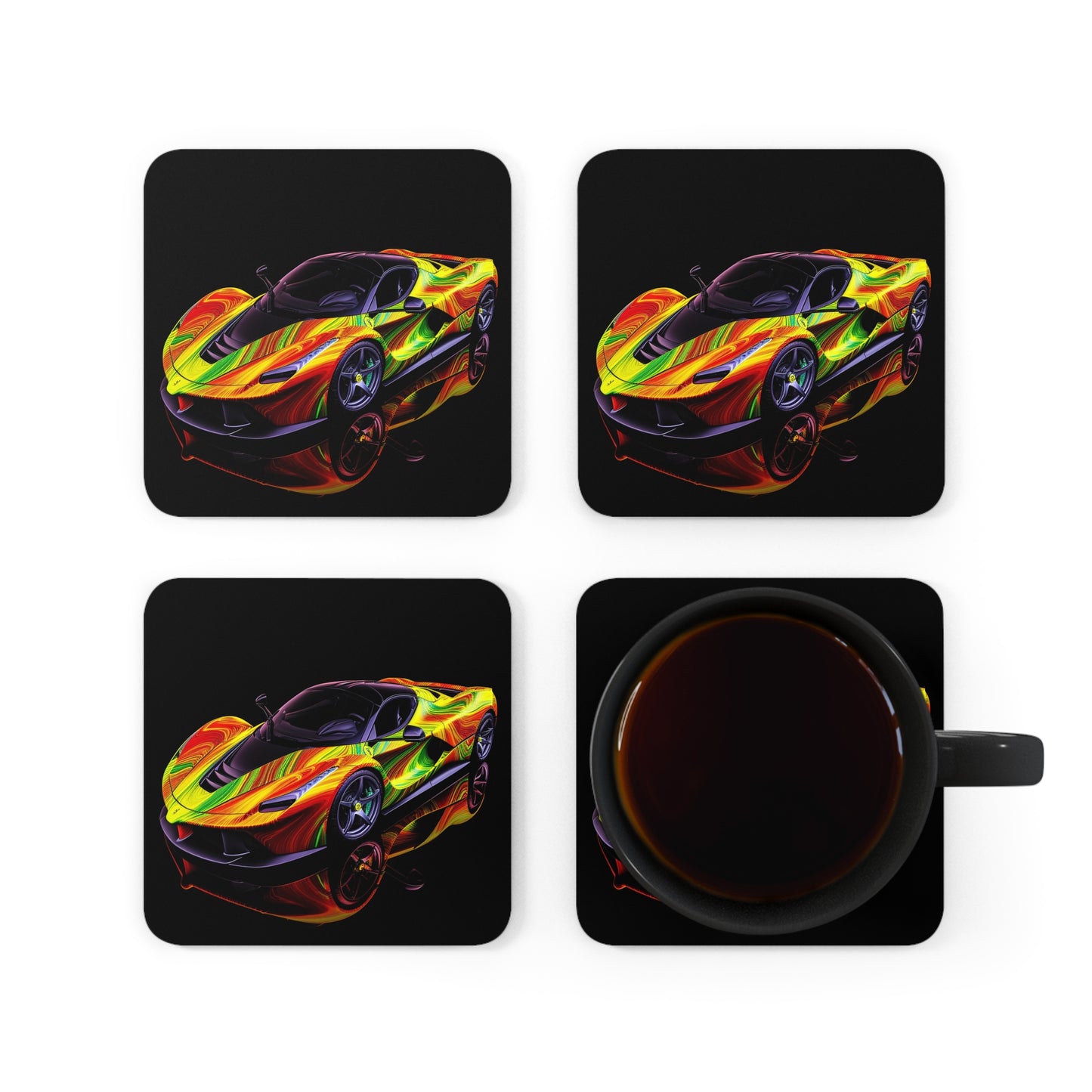 Corkwood Coaster Set Ferrari Neon 4