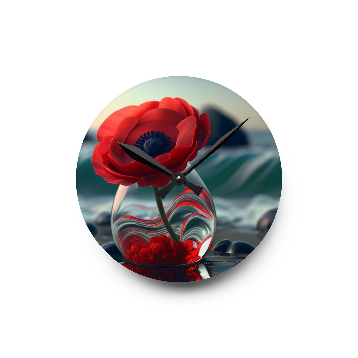 Acrylic Wall Clock Red Anemone in a Vase 1