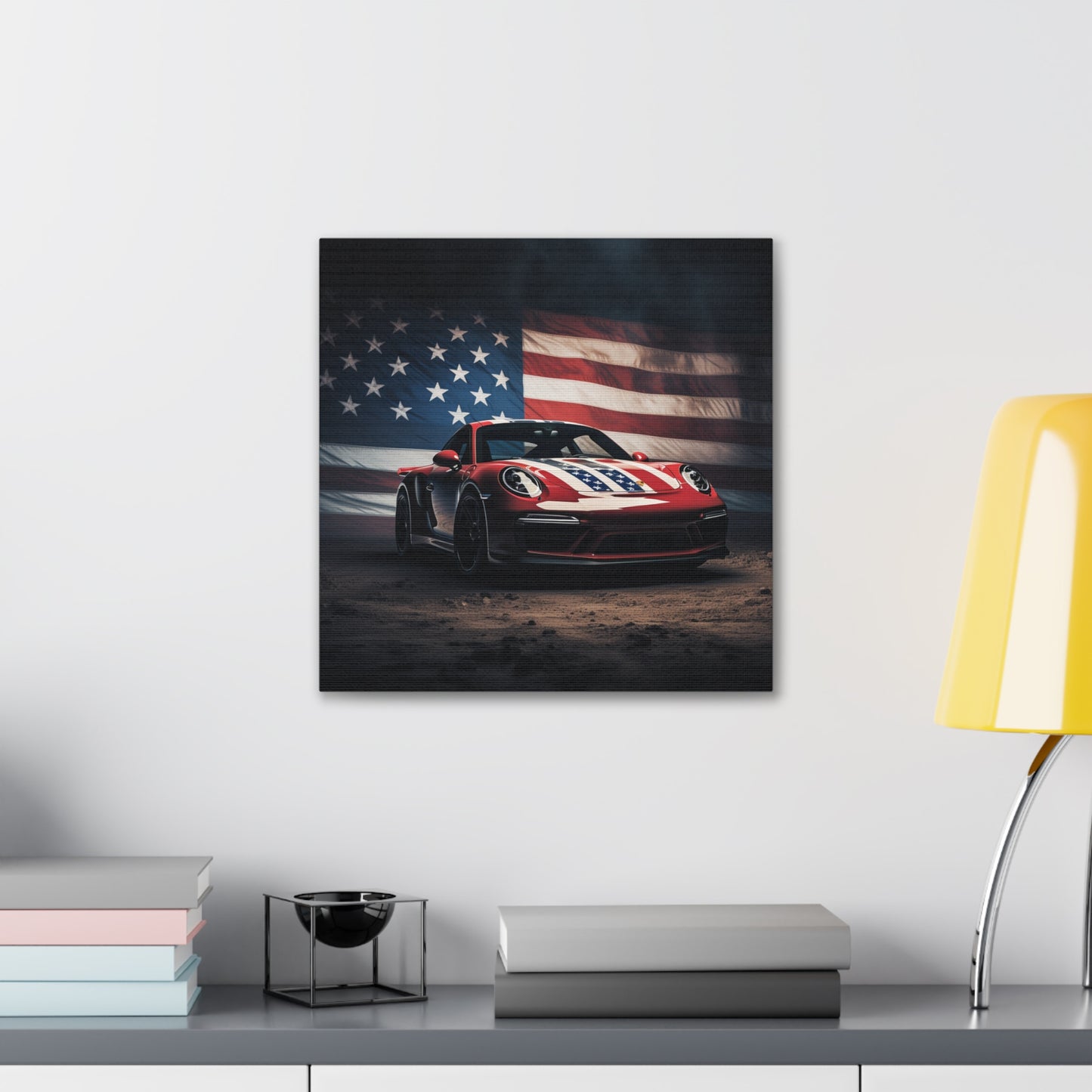 Canvas Gallery Wraps American Flag Background Porsche 3