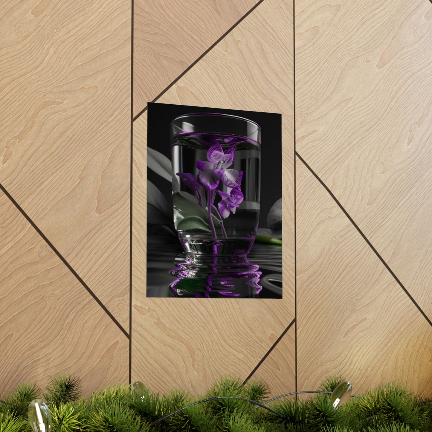 Premium Matte Vertical Posters Purple Orchid Glass vase 1