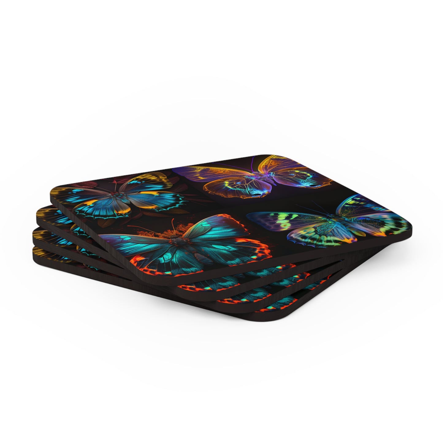 Corkwood Coaster Set Neon Butterfly Flair 5