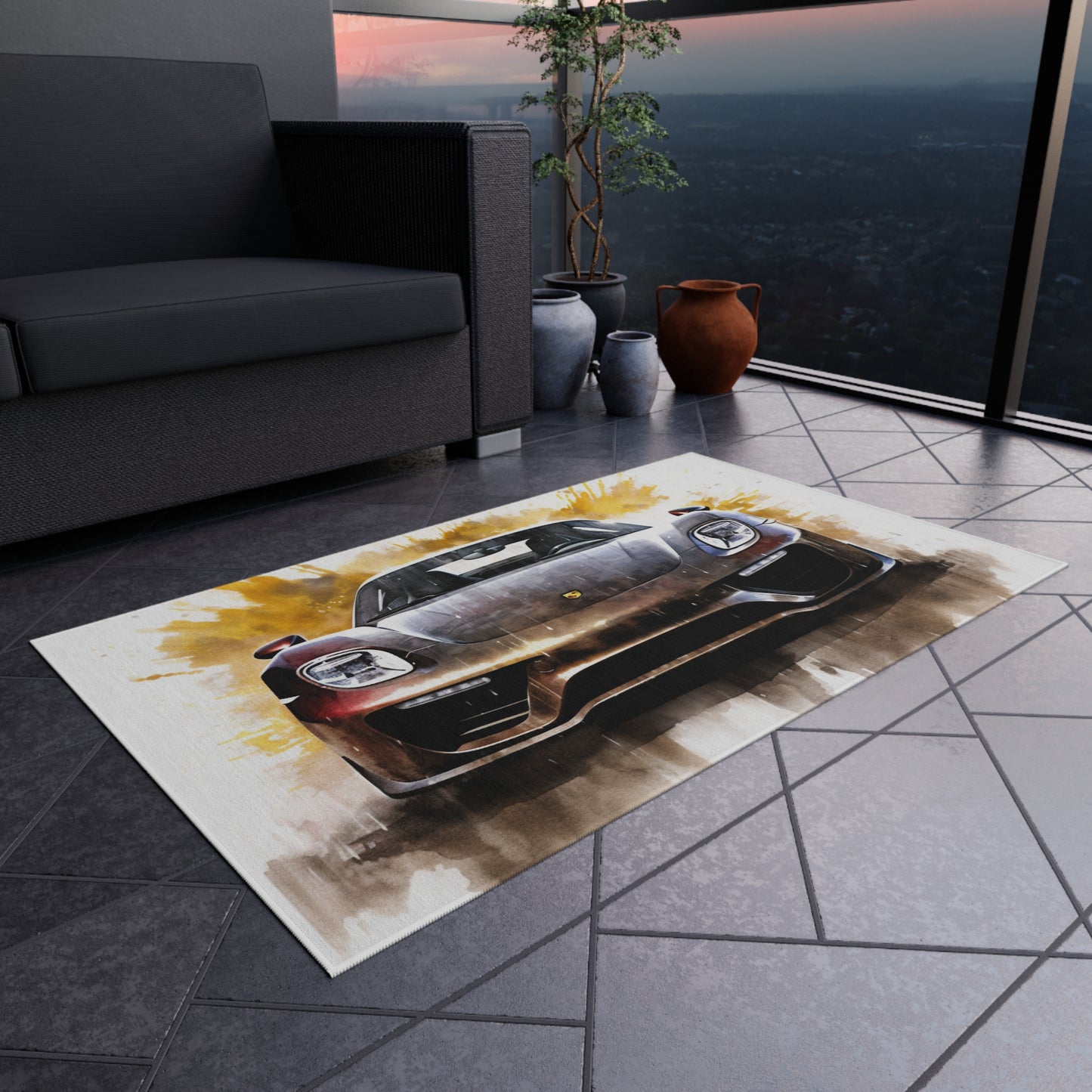 Outdoor Rug  918 Spyder white background driving fast with water splashing 1