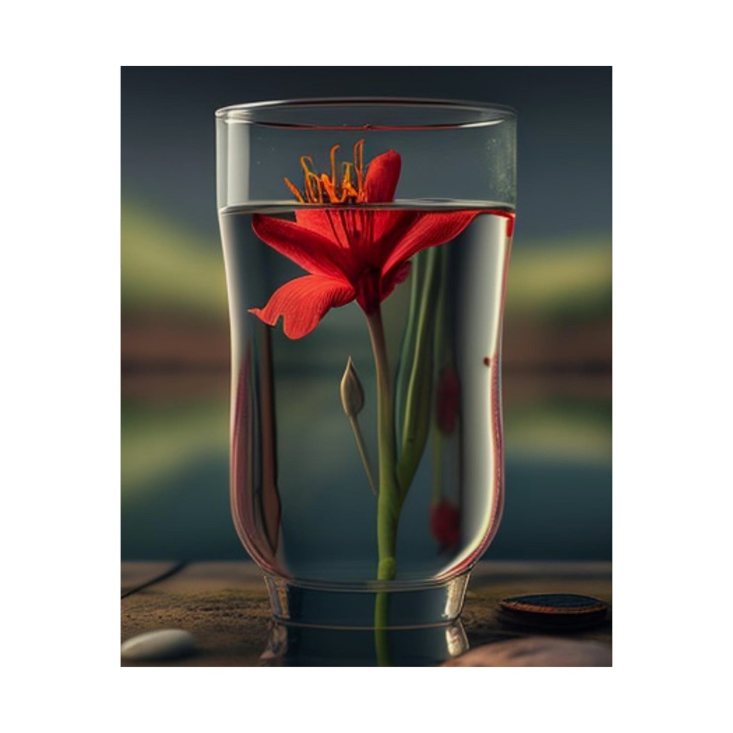 Premium Matte Vertical Posters Red Lily in a Glass vase 1