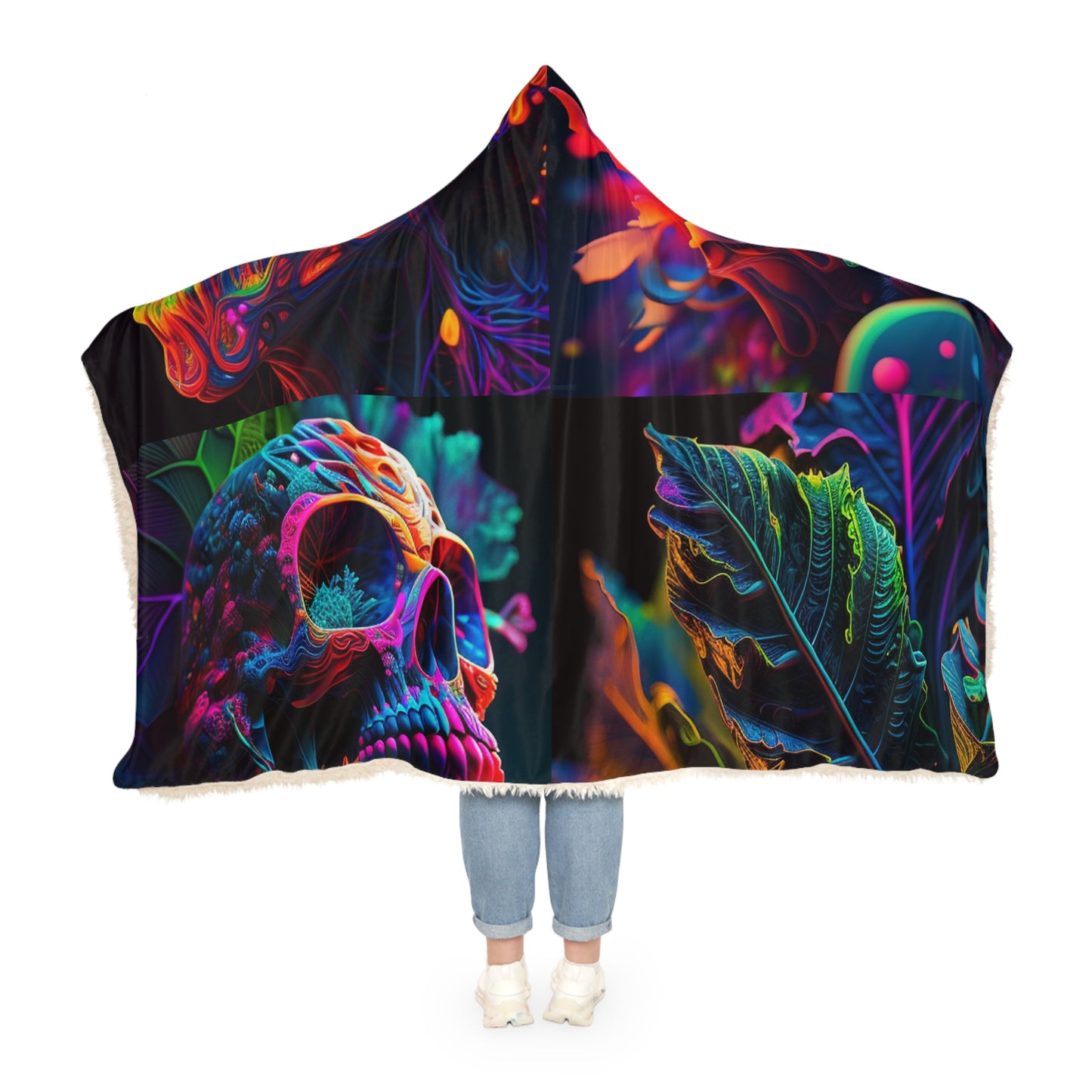Snuggle Hooded Blanket Florescent Skull Death 5