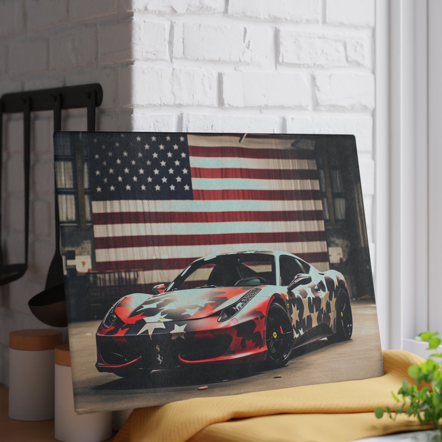 Glass Cutting Board American Flag Farrari 1