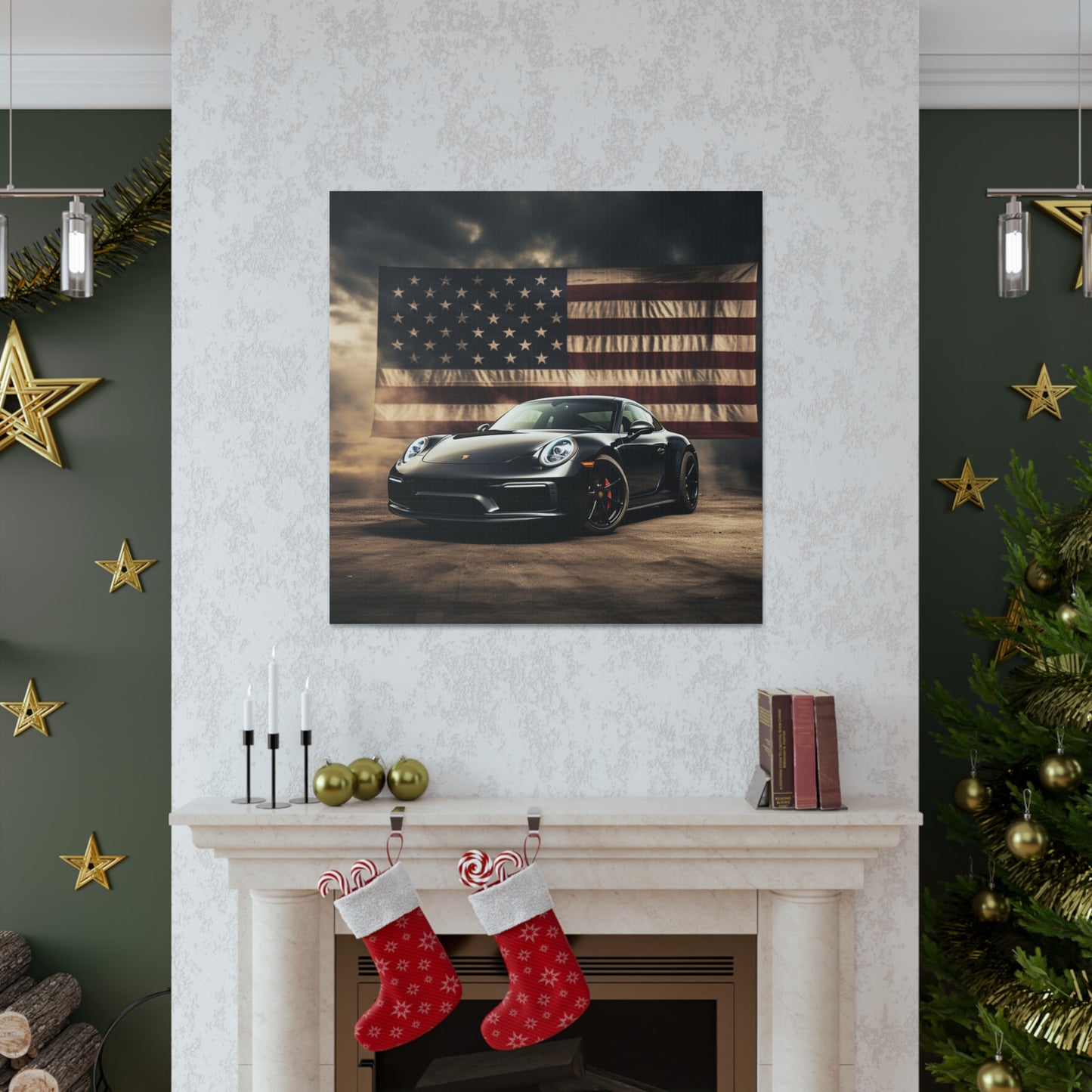 Canvas Gallery Wraps American Flag Background Porsche 4